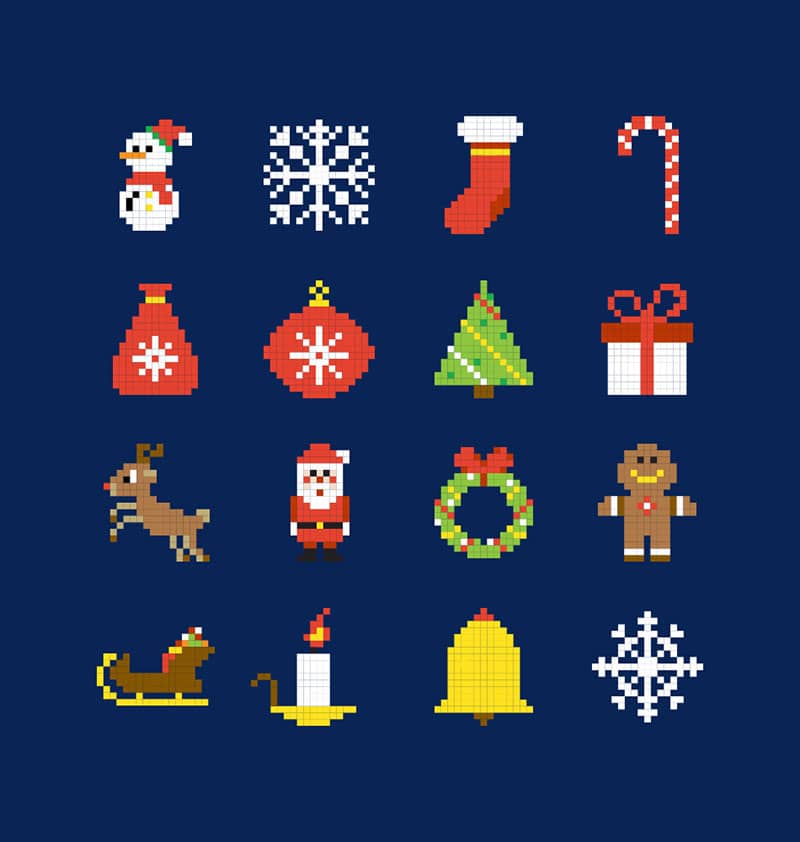 Pixel Christmas Vector Icons