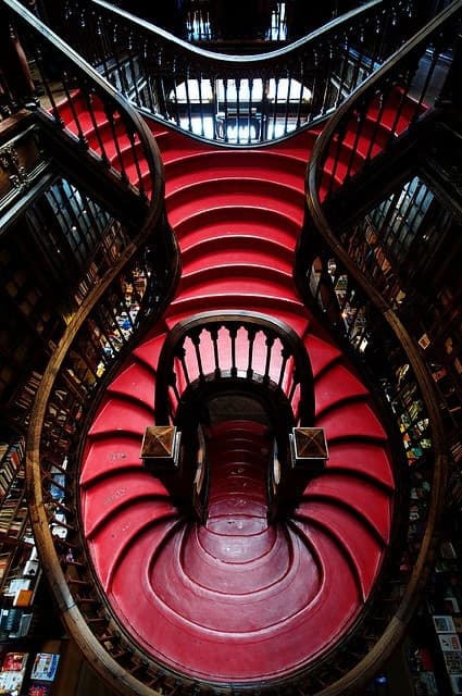 Stairs inside a bookstore in Portugal