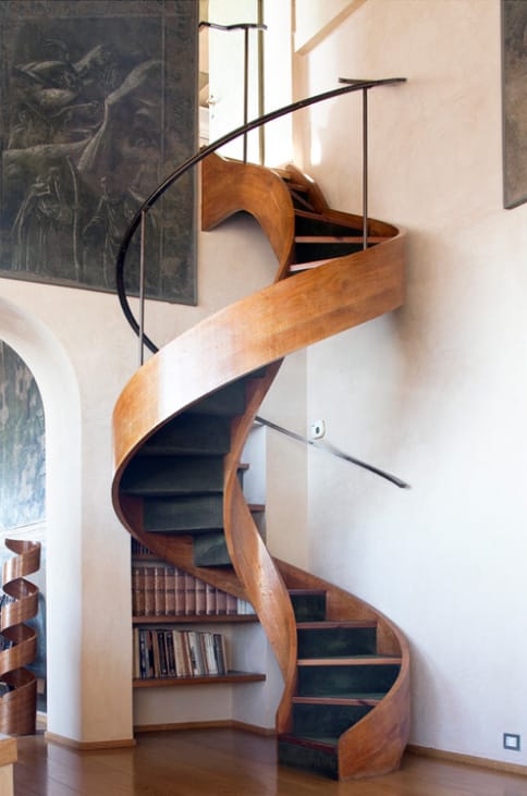 Beautiful Wooden Staircase with matching Wooden Spiral Art