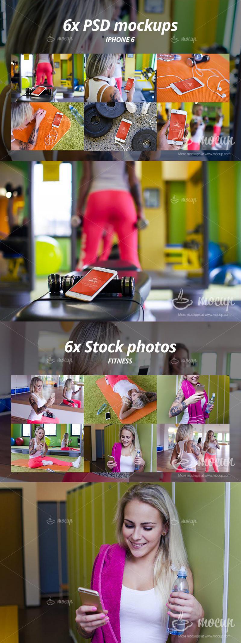 6 Mockups & 6 Photos iPhone Fitness