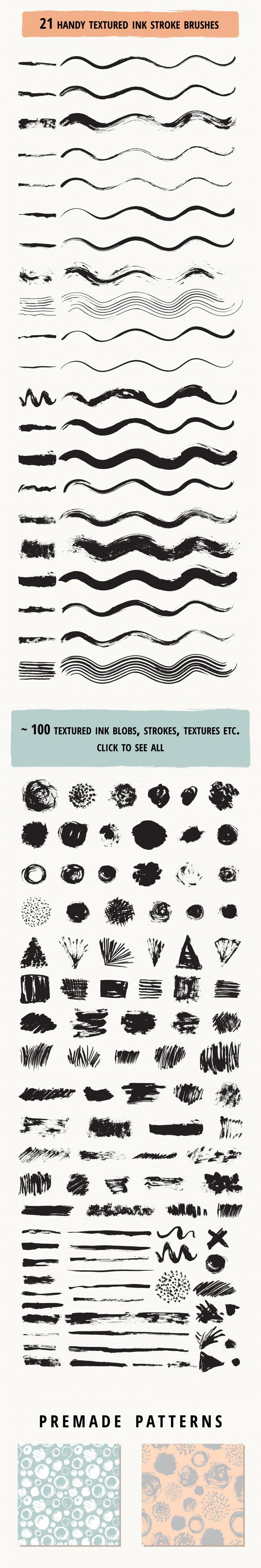 Set of 21 ink brushes for AI