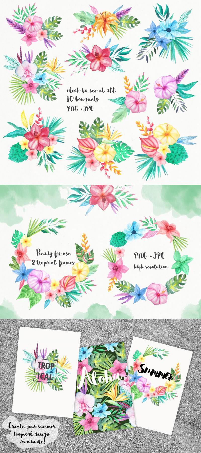 Tropical Bouquets Clipart Set