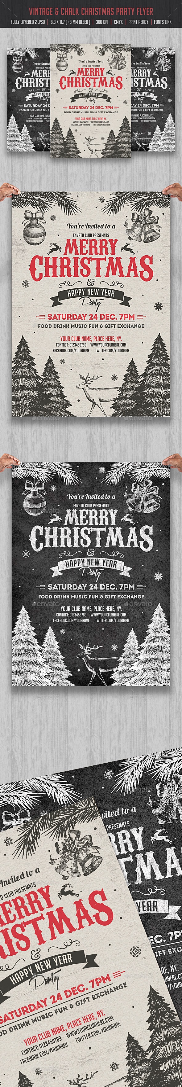 Vintage & Chalk Christmas Party Flyer